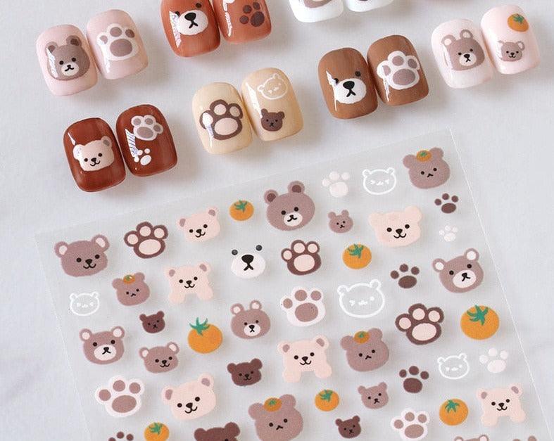 Nail Glue Stickers Stars Moon Cartoon Rabbit Panda Flower Nail Decoration Decals Nail Sticker Nail Art Decorations Design Decoration Acrylic Nail Supplies Designer Nail Decorations for Women Girls Kids 3D Nail Art Stickers Decals