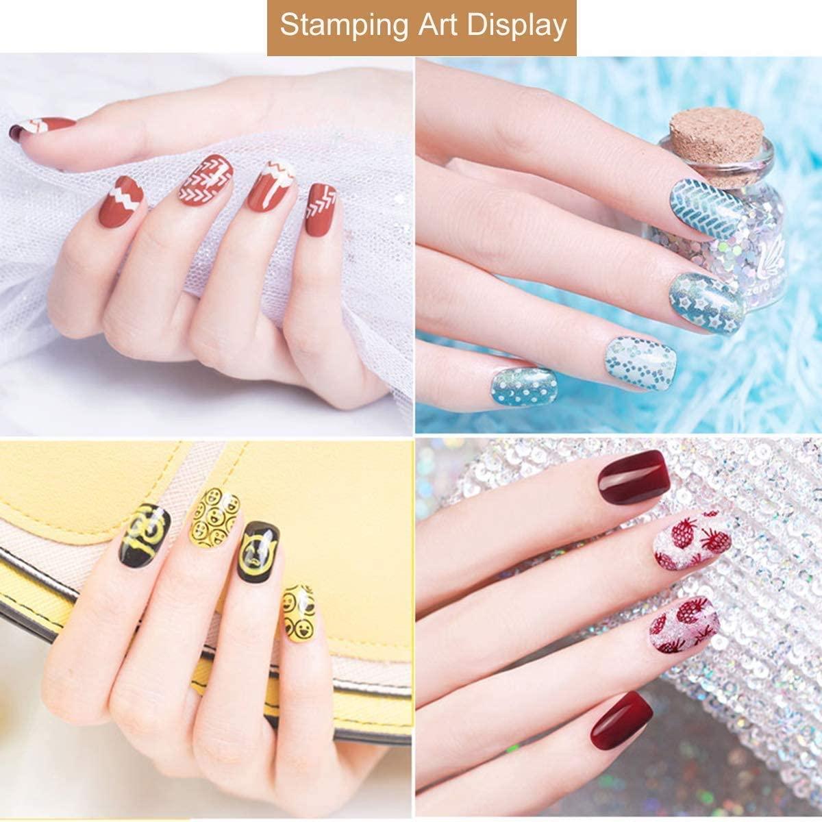 Nail Stamping Gel Set 8 Colors UV Gel Varnish for Nail Art Stamping Plate 4 Boards Black White Nail Gel for Girls and Women