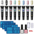 Nail Stamping Gel Set 8 Colors UV Gel Varnish for Nail Art Stamping Plate 4 Boards Black White Nail Gel for Girls and Women