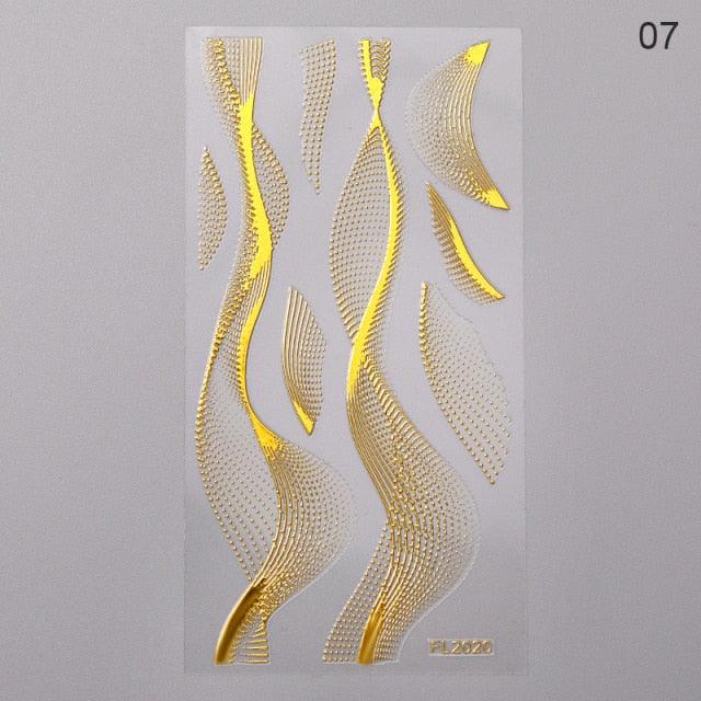 Nail Strip Stickers Black Gold Rose Gold Silver Metal Strip Tape Nail Art Adhesive Foil Tips Nail Sticker Decals Metallic Curve Strip Line Nail Decal Self-Adhesive 3D Wave Design Decoration for Women Girls Tape Nail Art Stickers Decal Decoration