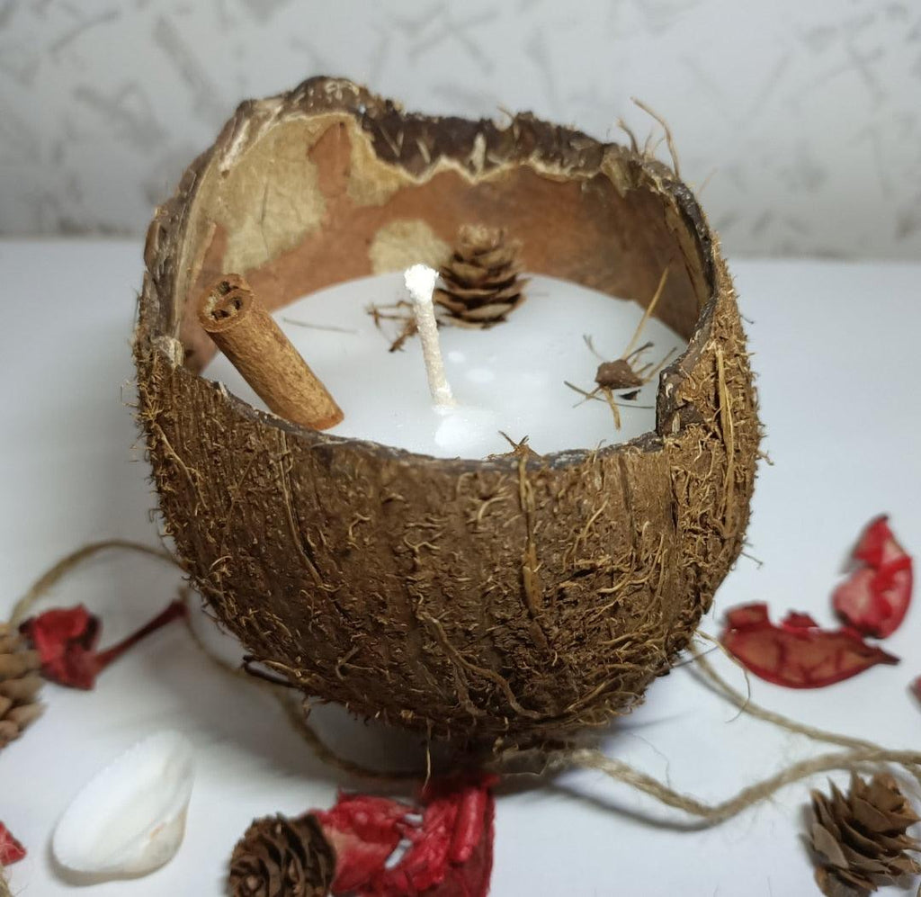 Natural Coconut Shell Decorative Scented Candle Wood Wicked Coconut Scented Candle Natural Coconut Shell  Eco Friendly Ideal for Home and Beach Décor Aromatherapy Candle