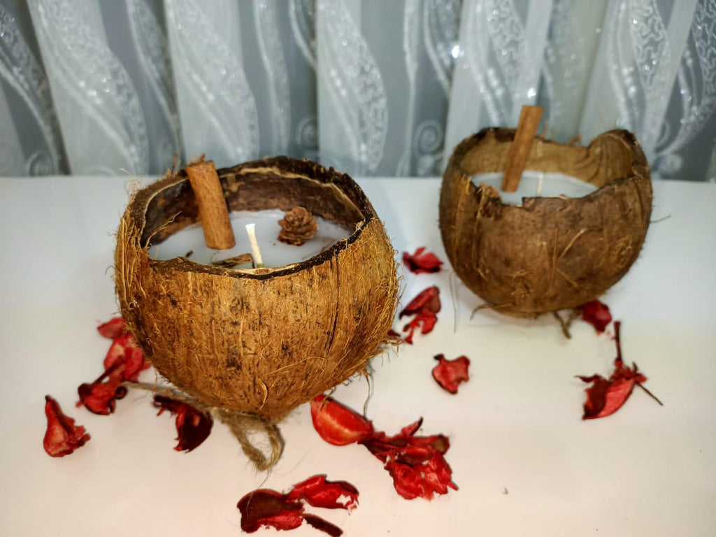 Natural Coconut Shell Decorative Scented Candle Wood Wicked Coconut Scented Candle Natural Coconut Shell  Eco Friendly Ideal for Home and Beach Décor Aromatherapy Candle