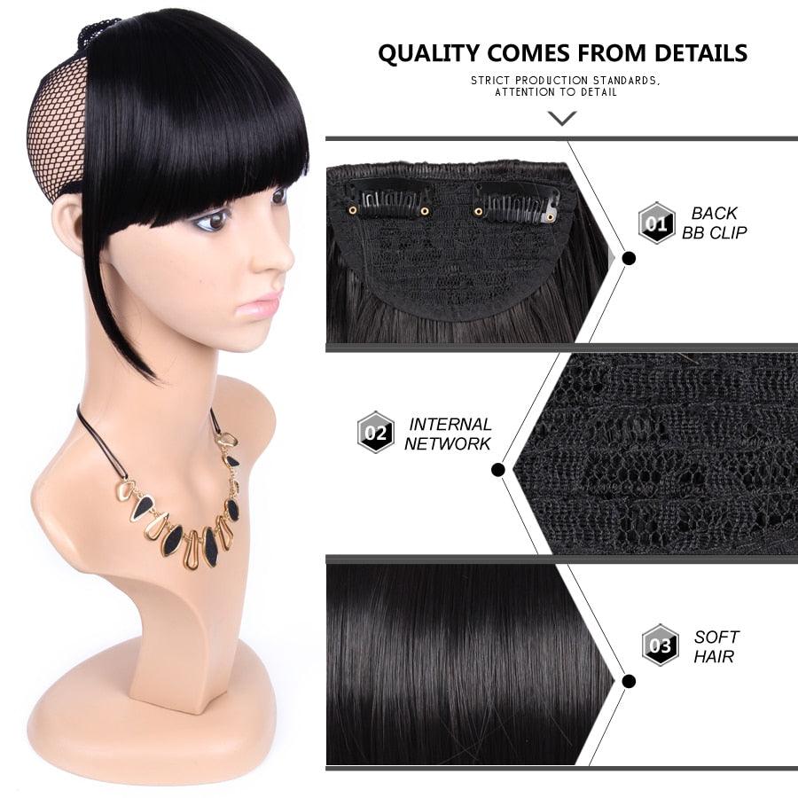 Natural Straight Synthetic Blunt Bangs High Temperature Fiber Brown Women Clip-In Flat Neat Bangs With Temples For Women One Piece Hairpiece