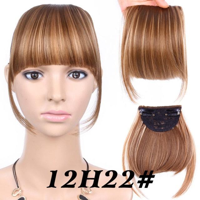 Natural Straight Synthetic Blunt Bangs High Temperature Fiber Brown Women Clip-In Flat Neat Bangs With Temples For Women One Piece Hairpiece