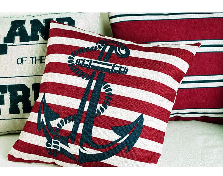 Navigation Navy Blue Nautical Shell Starfish Linen Pillow Cover Blue Anchor Navigation Anchor Sailboat Pillowcase Marine Cushion Cover Sofa Home Decorative Cushion Cover For Home