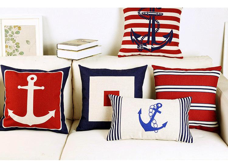 Navigation Navy Blue Nautical Shell Starfish Linen Pillow Cover Blue Anchor Navigation Anchor Sailboat Pillowcase Marine Cushion Cover Sofa Home Decorative Cushion Cover For Home