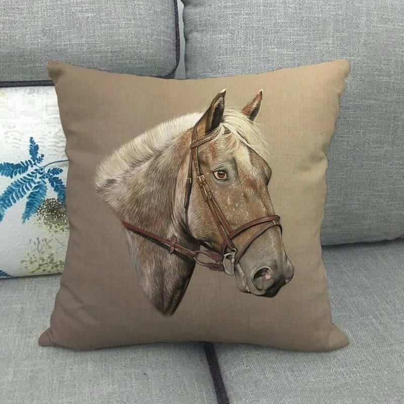 New Animal Pattern Pillow Cover Simple Wind Pillow Set Art Home Decorative Throw Pillow Cover Horse Cotton Linen Cushion for Couch Sofa Bedroom Livingroom Kitchen Car Restoring Ancient Ways Horse Head Decorative Cushion Covers 45x45CM