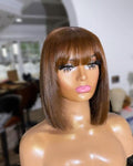 New Arrival Burgundy Red Short Human Hair Wig With Fringe for Women Straight Remy Hair Bob Wigs With Bangs Dark Brown Balayage Color Wigs For Cosplay