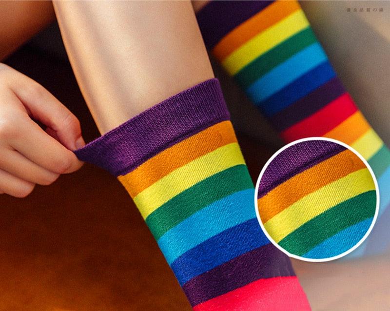 New Arrival Cotton Elasticity Sweat Women Long Sock Candy Colors Rainbow Patterned Sporty Retro Harajuku Casual Socks For Men And Women