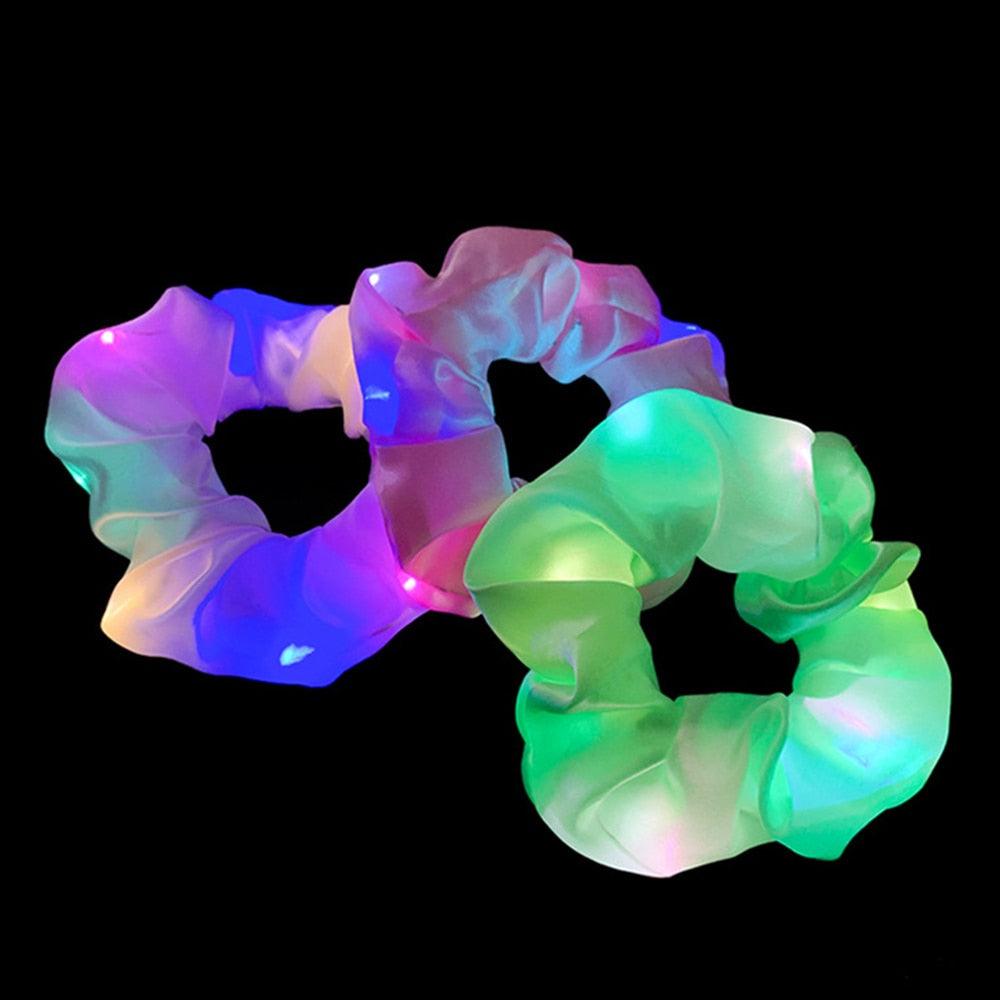 New Arrival Girls LED Luminous Scrunchies Hairband Ponytail Holder Headwear Elastic Hair Bands Solid Color Hair Accessories Ponytail Holder Accessories for Women And Girls
