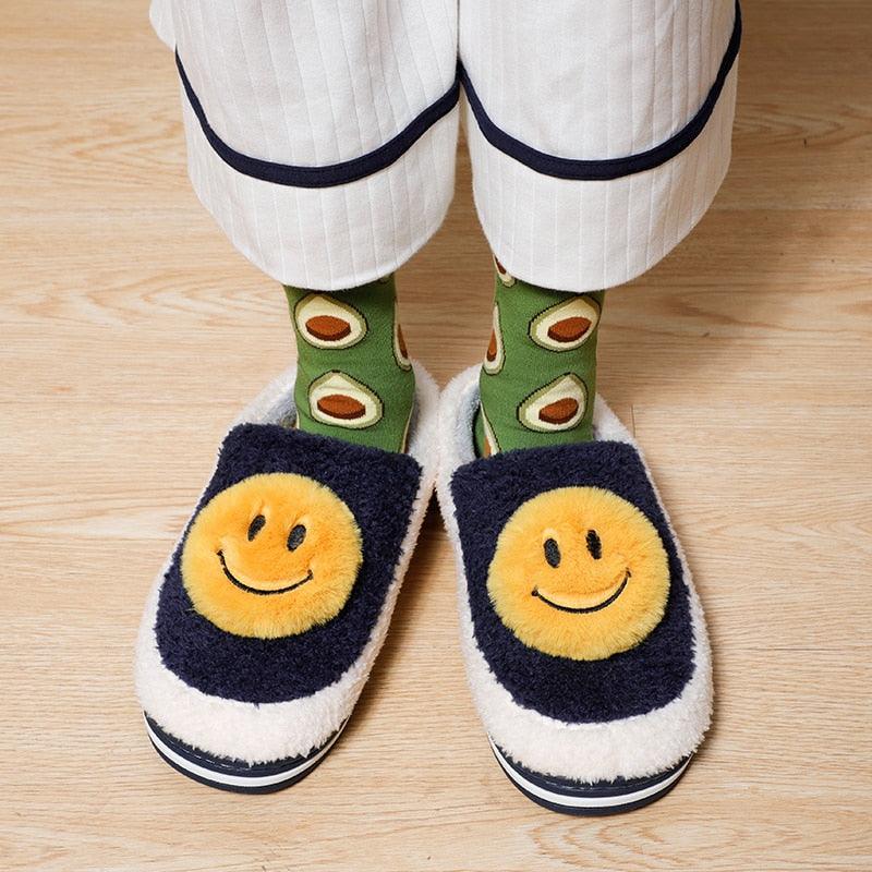 New Big Smile Floor Short Plush Fleece Flat For Couple Shoes Black Indoor Women Winter Fluffy Fur Slippers Warm Comfy Memory Foam Home Slippers Women's Anti-Slip House Shoes