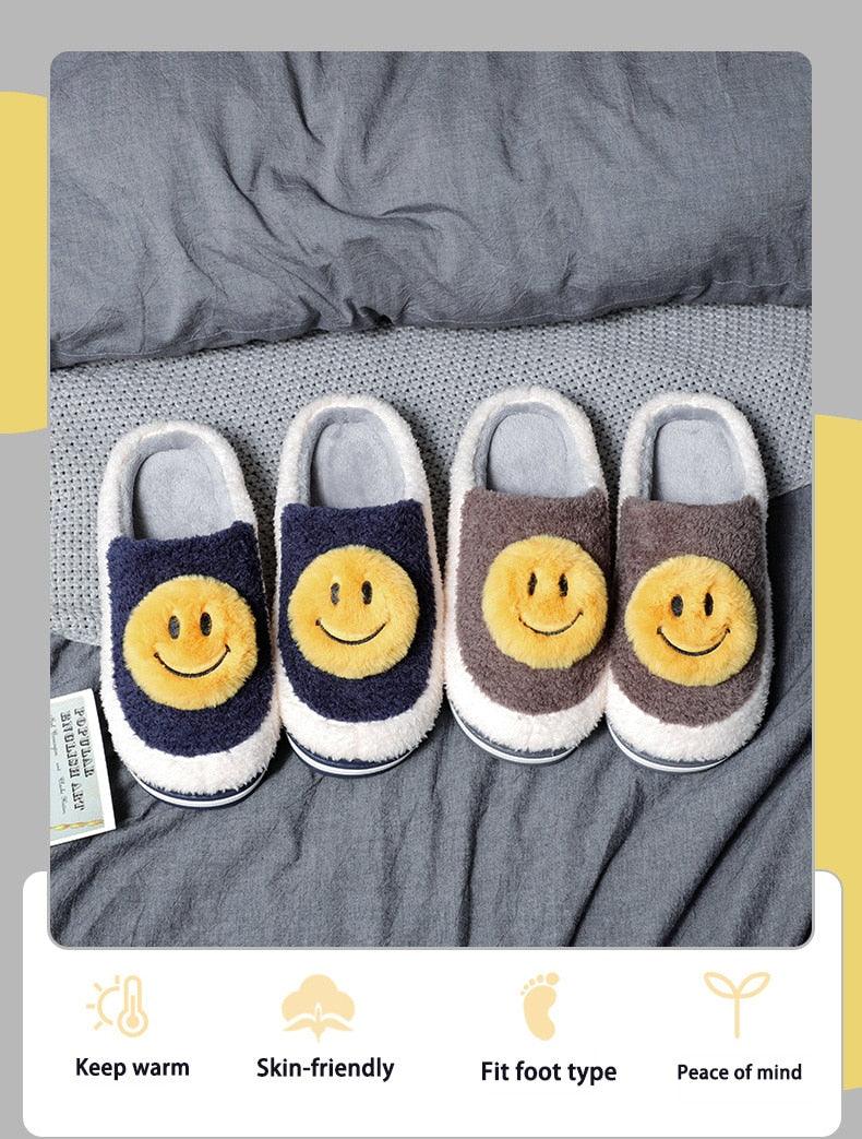 New Big Smile Floor Short Plush Fleece Flat For Couple Shoes Black Indoor Women Winter Fluffy Fur Slippers Warm Comfy Memory Foam Home Slippers Women's Anti-Slip House Shoes