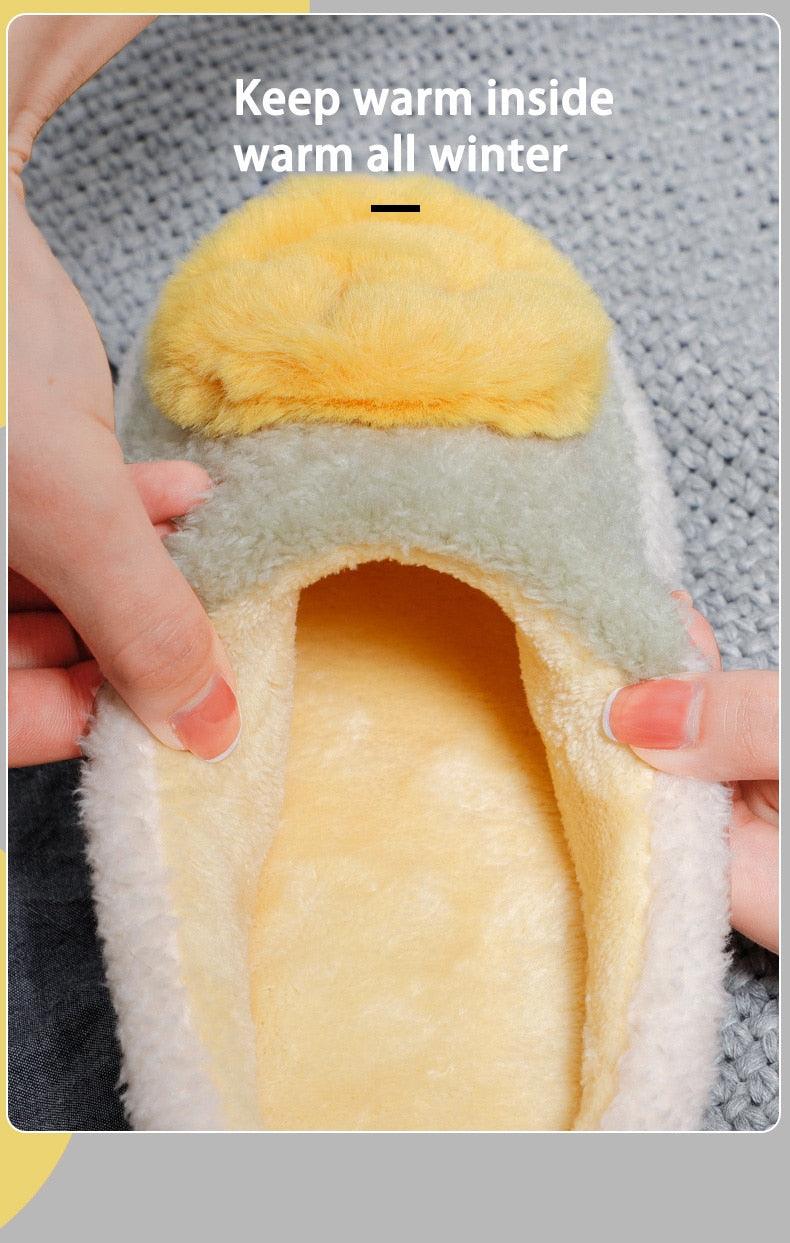 New Big Smile Floor Short Plush Fleece Flat For Couple Shoes Black Indoor Women Winter Fluffy Fur Slippers Warm Comfy Memory Foam Home Slippers Women's Anti-Slip House Shoes