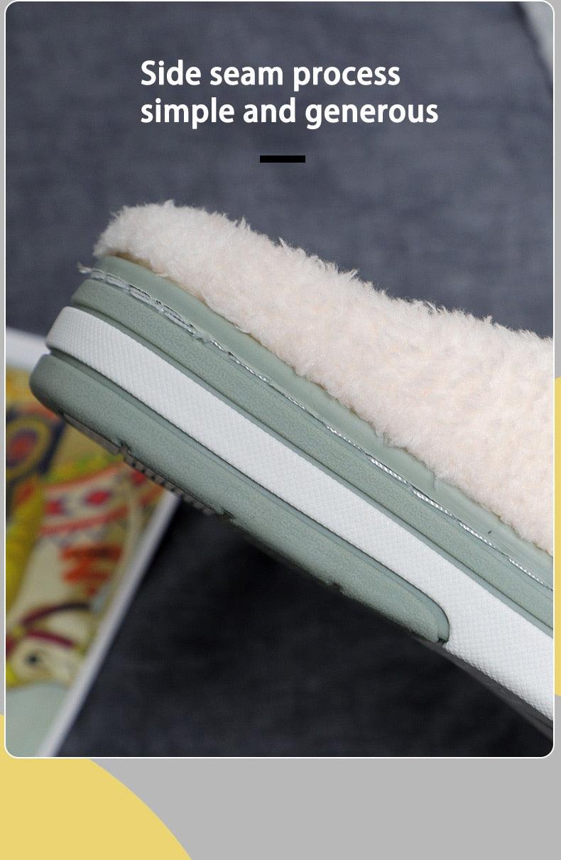 New Big Smile Floor Short Plush Fleece Flat For Couple Shoes Black Indoor Women Winter Fluffy Fur Slippers Warm Comfy Memory Foam Home Slippers Women's Anti-Slip House Shoes
