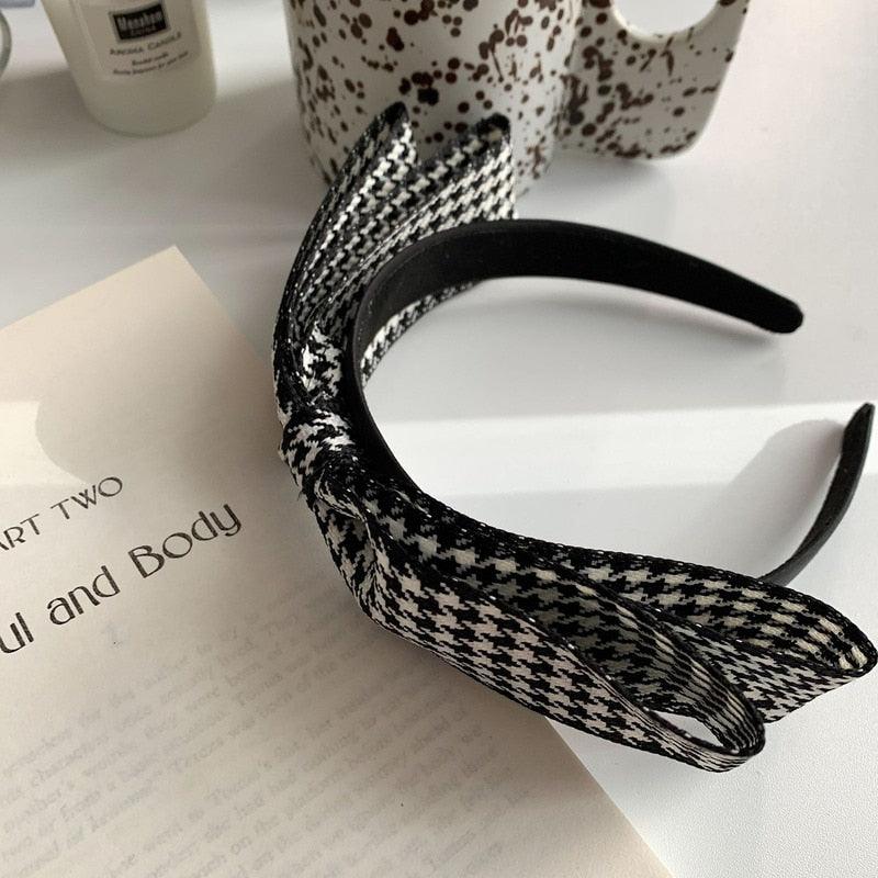 New Black Big Bow Plaid Bezel Headwear Women Headband Cute Girls Hair Bands Lovely Hairband Hoop for Korean Gorgeous Hair Accessories For Women