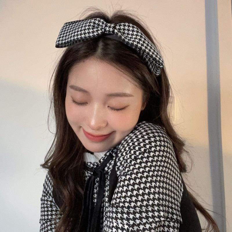 New Black Big Bow Plaid Bezel Headwear Women Headband Cute Girls Hair Bands Lovely Hairband Hoop for Korean Gorgeous Hair Accessories For Women