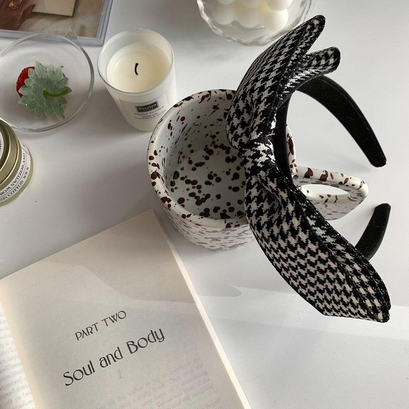 New Black Big Bow Plaid Bezel Headwear Women Headband Cute Girls Hair Bands Lovely Hairband Hoop for Korean Gorgeous Hair Accessories For Women