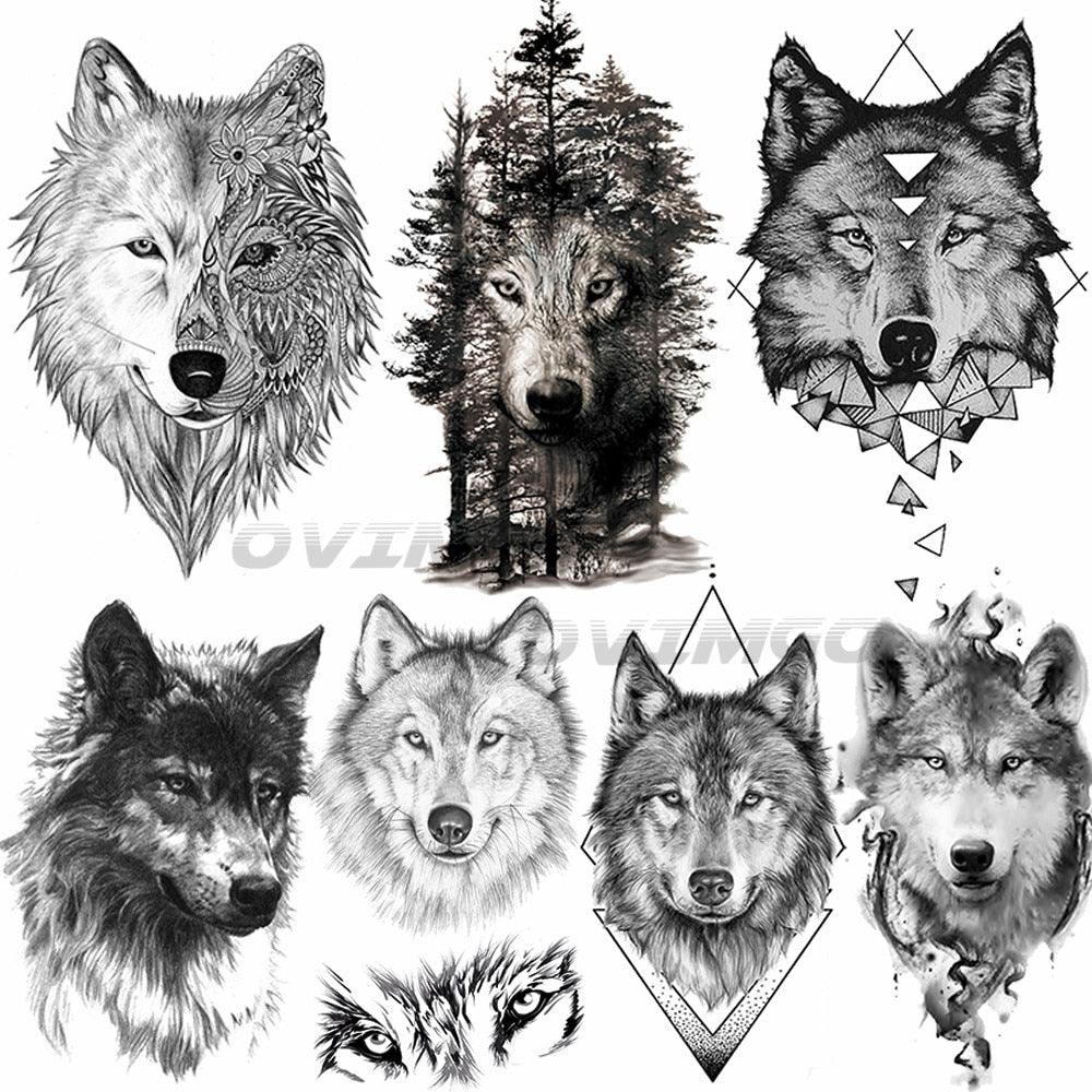 New Black Wolf Forest Sticker Tattoos Temporary Tree Fierce Animal Body Tattoo Luxury Design Custom Tatoos For Mens