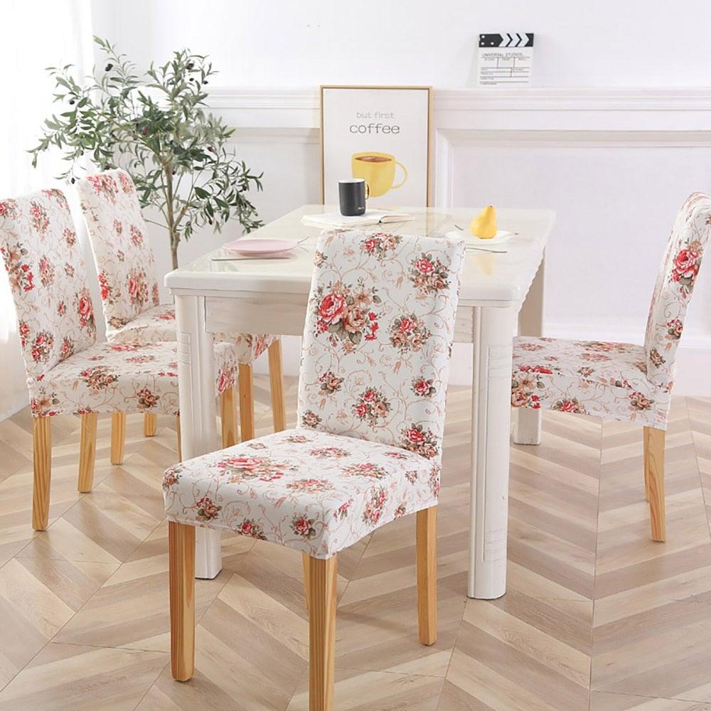 New Chair Covers Spandex Stretch Chair Covers Dining Slipcover Decorative Chair Cover floral For Kitchen Wedding Banquet Hotel Stretch Armless Chair Slipcover for Dining Room Seat Cushion, Spandex Kitchen Parson Chair Protector Cover, Removable & Washable