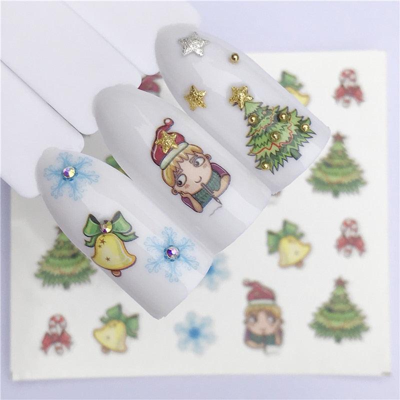 New Christmas Water Decal Nail Art Nail sticker New Year Slider Tattoo Full Cover Santa Claus Snowman Designs Xmas Decals 3D Wave Design Decoration for Women Girls Tape Nail Art Stickers Decal Decoration  Nail Art Accessories Decoration Decal