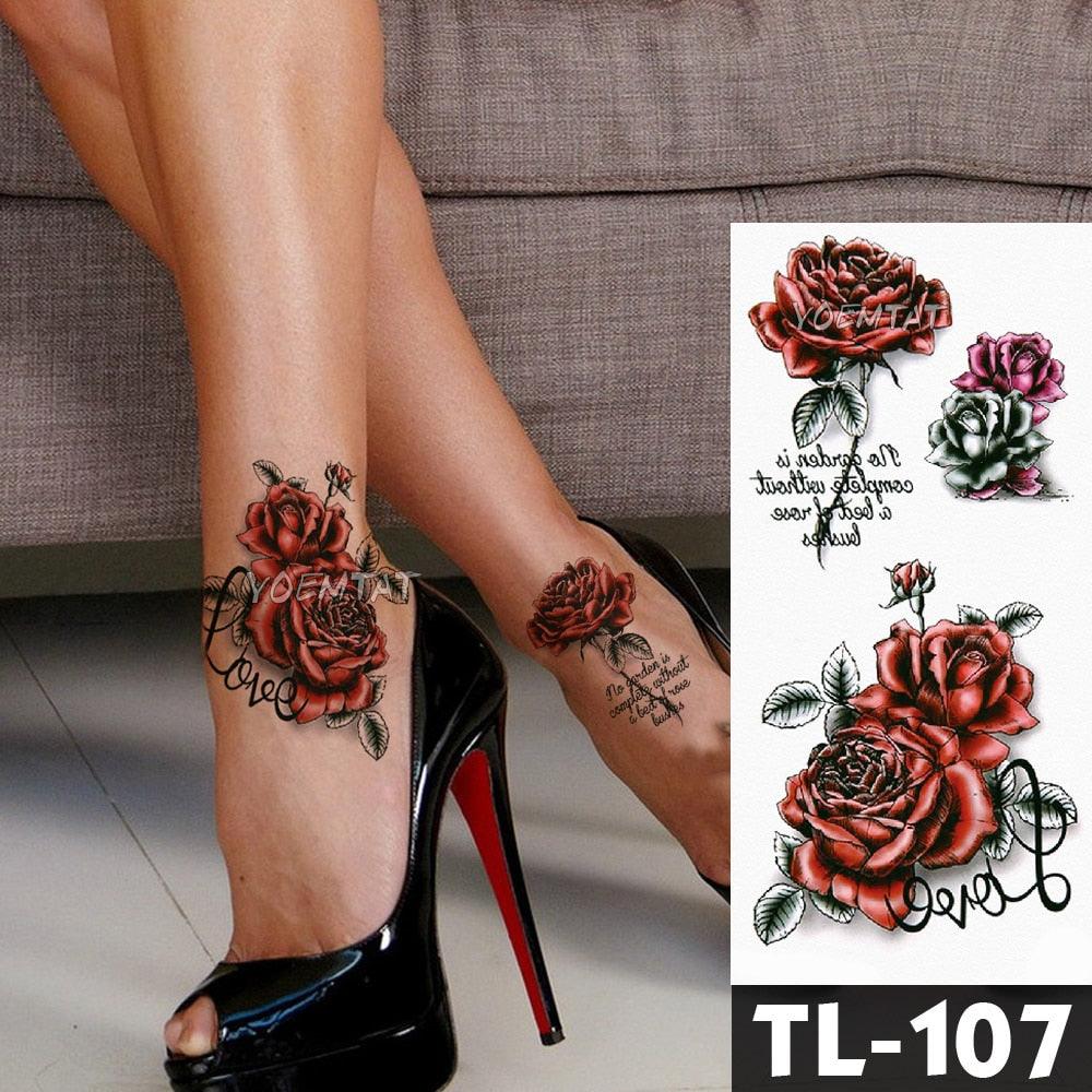 New Colorful And Black Womens Tattoo Temporary Flower Waterproof Elegant Modern Tattoo Realistic Design
