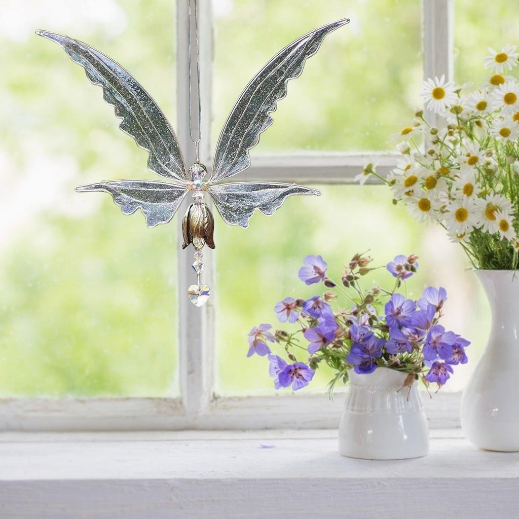 New Crystal Guardian Angel Wing  Sun-catcher Car Charm For Rear View Mirror Clear Window Rainbow Maker Collection With Crystal Wind Chimes For Home Garden Hanging Decoration Photography Prop