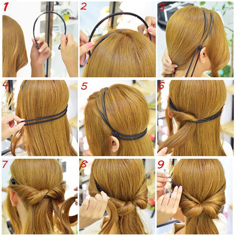 New Double Root Hair Hoop Head Band Adjustable Hair Clips Women Hoop Elastic Rubber Bands Ring Hair Styling Tools Hair Braider For Women Hair Styling