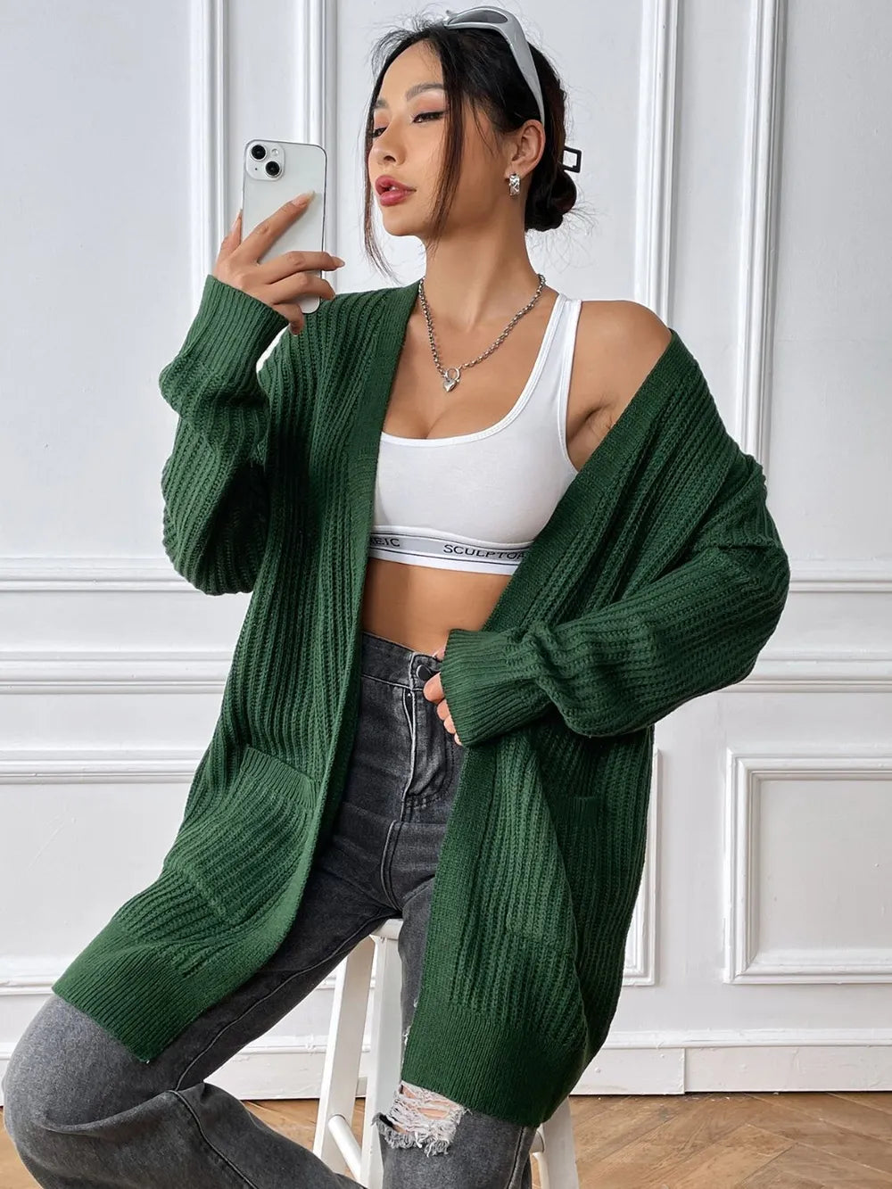 New dual pocket minimalist casual sweater cardigan