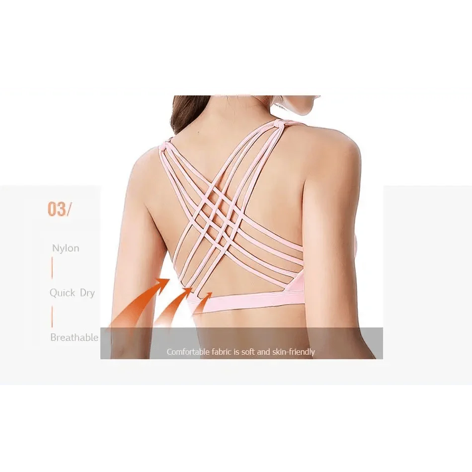 New Elegance Fitness Sports Bra for Women Push Up Wirefree Padded Crisscross Strappy Running Gym Training Workout Yoga Underwear Crop Tops