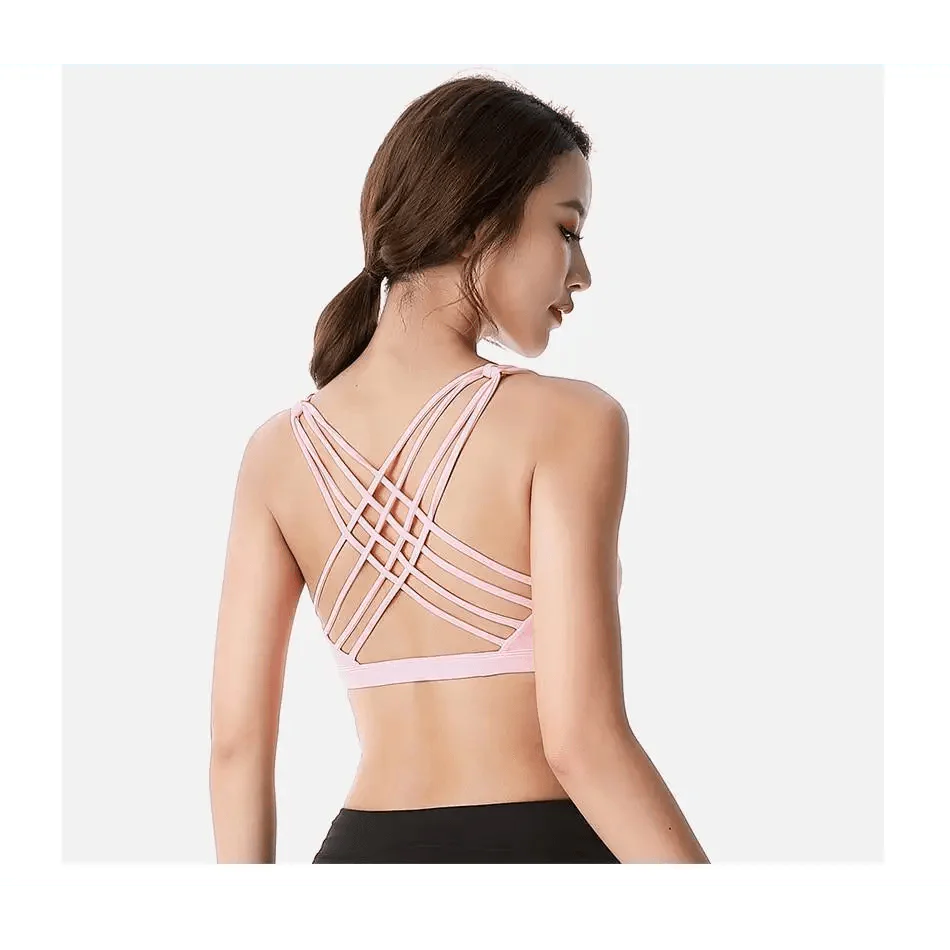 New Elegance Fitness Sports Bra for Women Push Up Wirefree Padded Crisscross Strappy Running Gym Training Workout Yoga Underwear Crop Tops