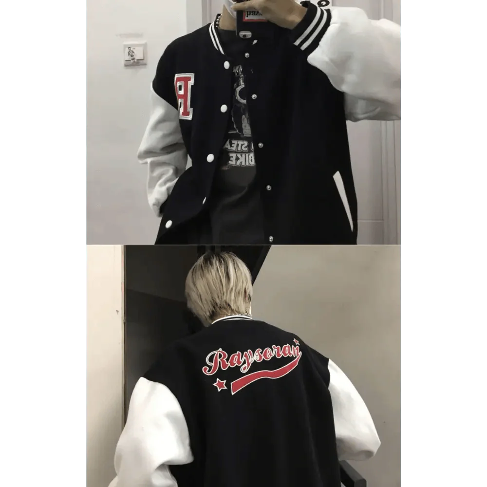 New Elegance Spring Autumn Coat Baseball Bomber Jacket Loose Letter R Men Women Couples Tops Plus Size Jackets Streetwear