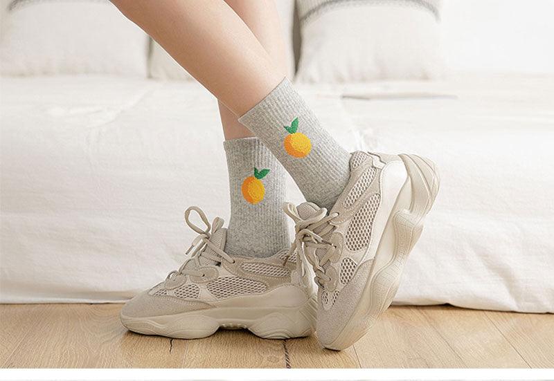 New Elegant Fruit Printed Breathable Cotton Socks Happy Funny Unisex Socks Candy Colors Harajuku Casual Cotton Crew Socks For Men And Women