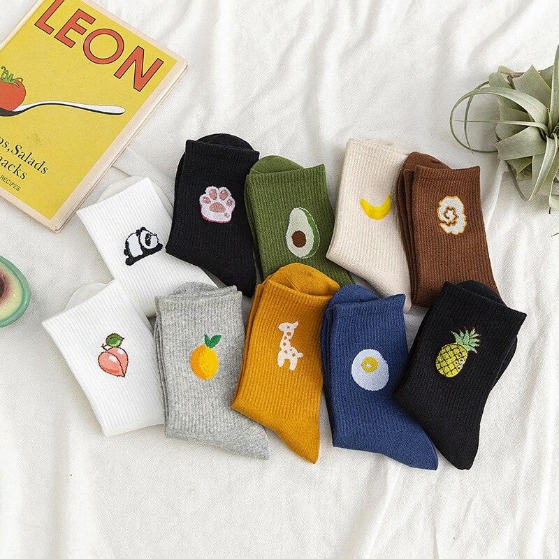 New Elegant Fruit Printed Breathable Cotton Socks Happy Funny Unisex Socks Candy Colors Harajuku Casual Cotton Crew Socks For Men And Women