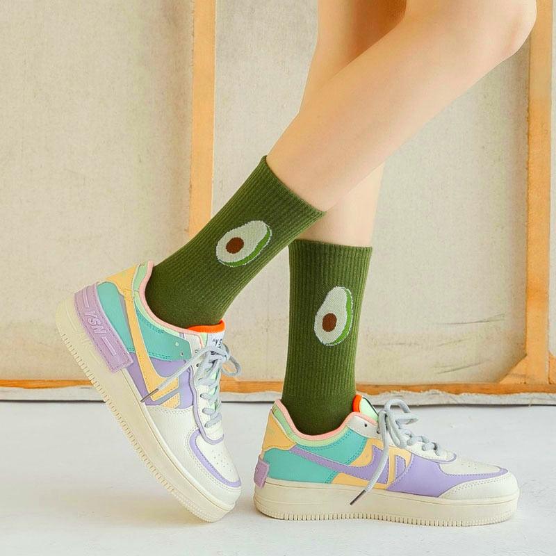 New Elegant Fruit Printed Breathable Cotton Socks Happy Funny Unisex Socks Candy Colors Harajuku Casual Cotton Crew Socks For Men And Women