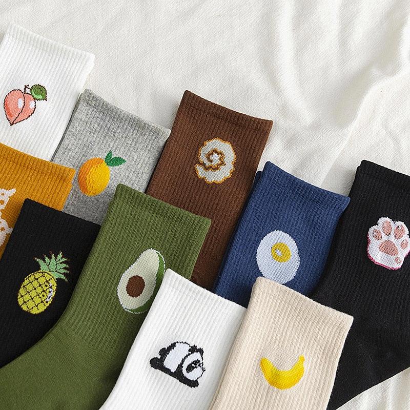New Elegant Fruit Printed Breathable Cotton Socks Happy Funny Unisex Socks Candy Colors Harajuku Casual Cotton Crew Socks For Men And Women