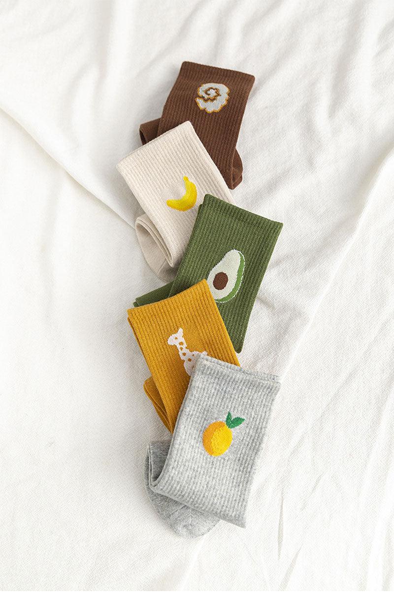 New Elegant Fruit Printed Breathable Cotton Socks Happy Funny Unisex Socks Candy Colors Harajuku Casual Cotton Crew Socks For Men And Women