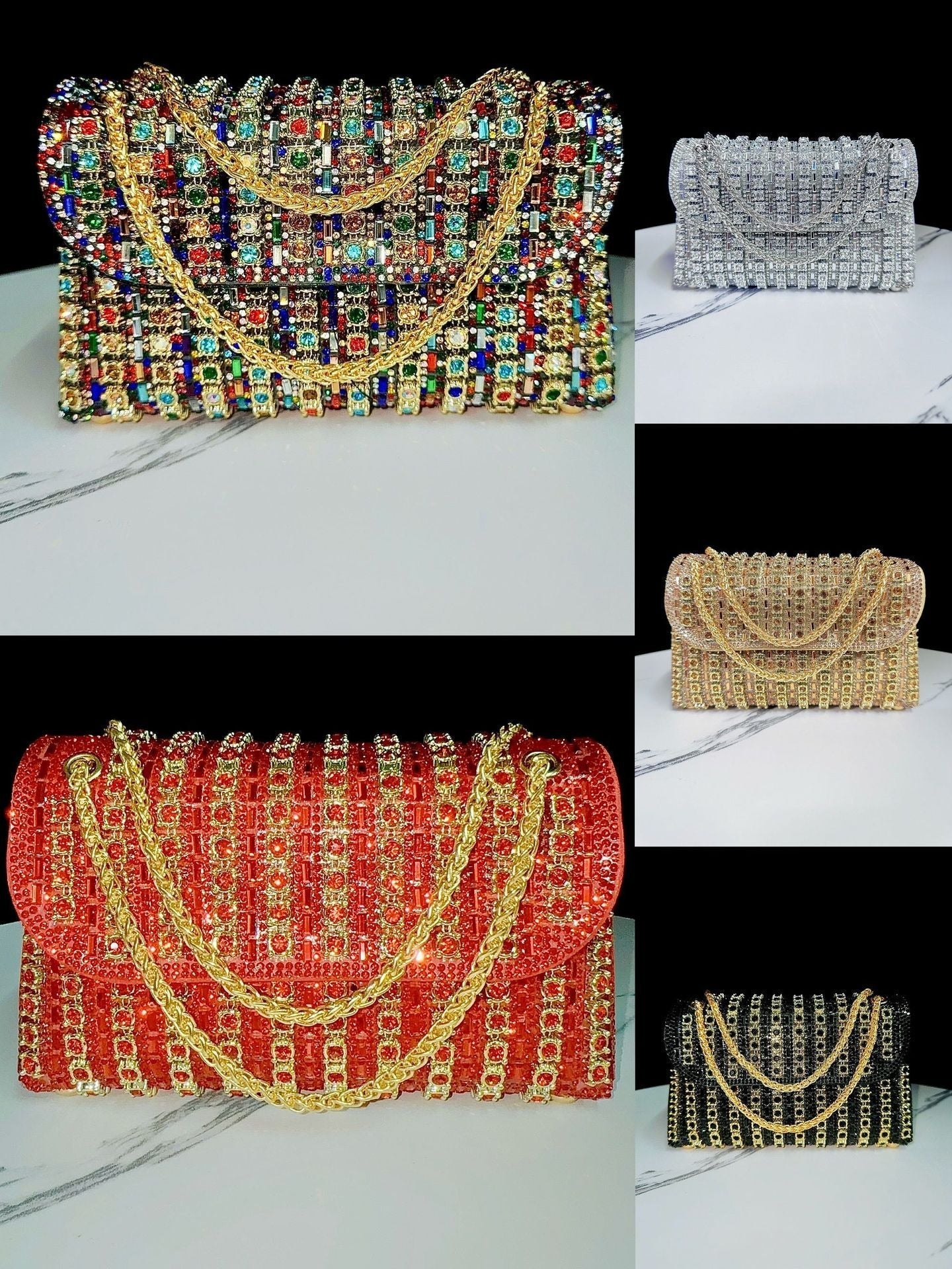 New Evening Dress, socialite, rhinestone handbag, diamond studded chain cheongsam bag, crossbody, banquet bag, women's handbag