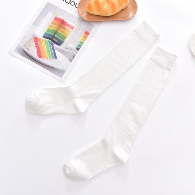 New Fashion Cotton Ladies Knee High Solid Color Socks Student Socks School Party Street Wear Dancing Socks High Quality Cotton Knee High Socks For Women
