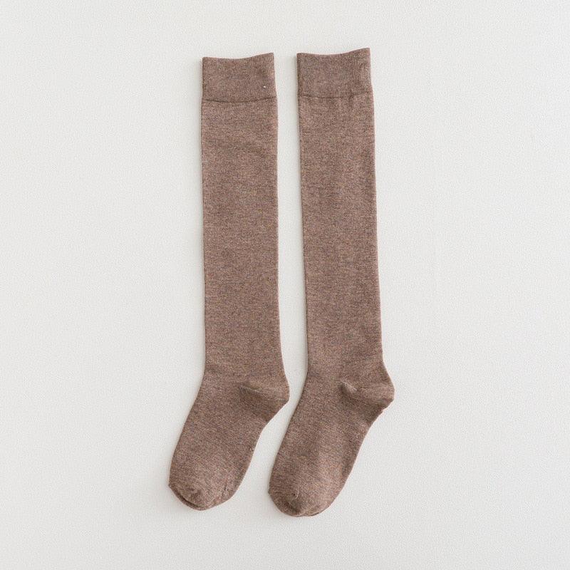 New Fashion Cotton Ladies Knee High Solid Color Socks Student Socks School Party Street Wear Dancing Socks High Quality Cotton Knee High Socks For Women