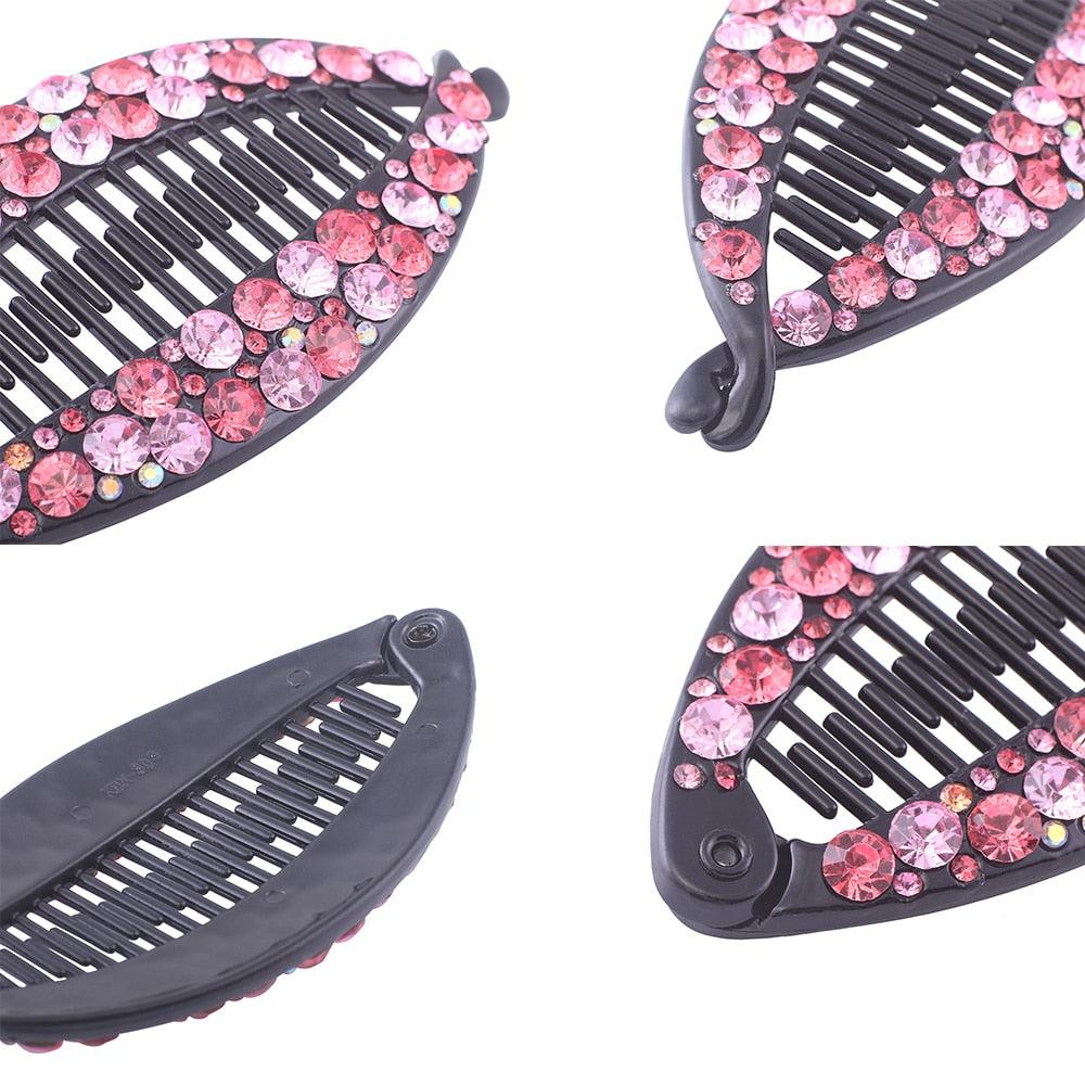 New Fashion Hair Clips Women Banana Barrettes Plastic Color Rhinestone Hair Claws Pins Clamps for Girls Ponytail Mohawk Bun Maker Accessories For Curly Hair Women