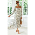 New Fashion Leopard Print Dot long sleeve Slit Luxury Dress - Summer Casual Party Wear Dresses For Women