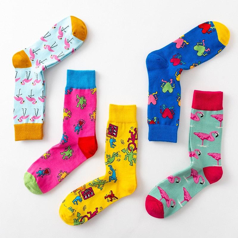 New Fashion Pure Soft Cotton Cartoon Animals Casual Socks Loving Heart Flamingo Women Cute Funny Short Ankle Socks For Men And Women