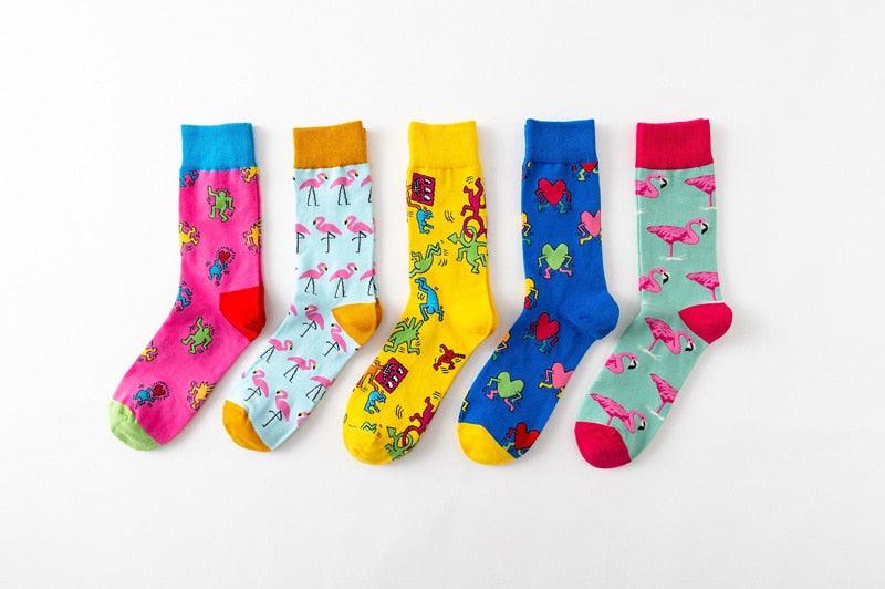 New Fashion Pure Soft Cotton Cartoon Animals Casual Socks Loving Heart Flamingo Women Cute Funny Short Ankle Socks For Men And Women