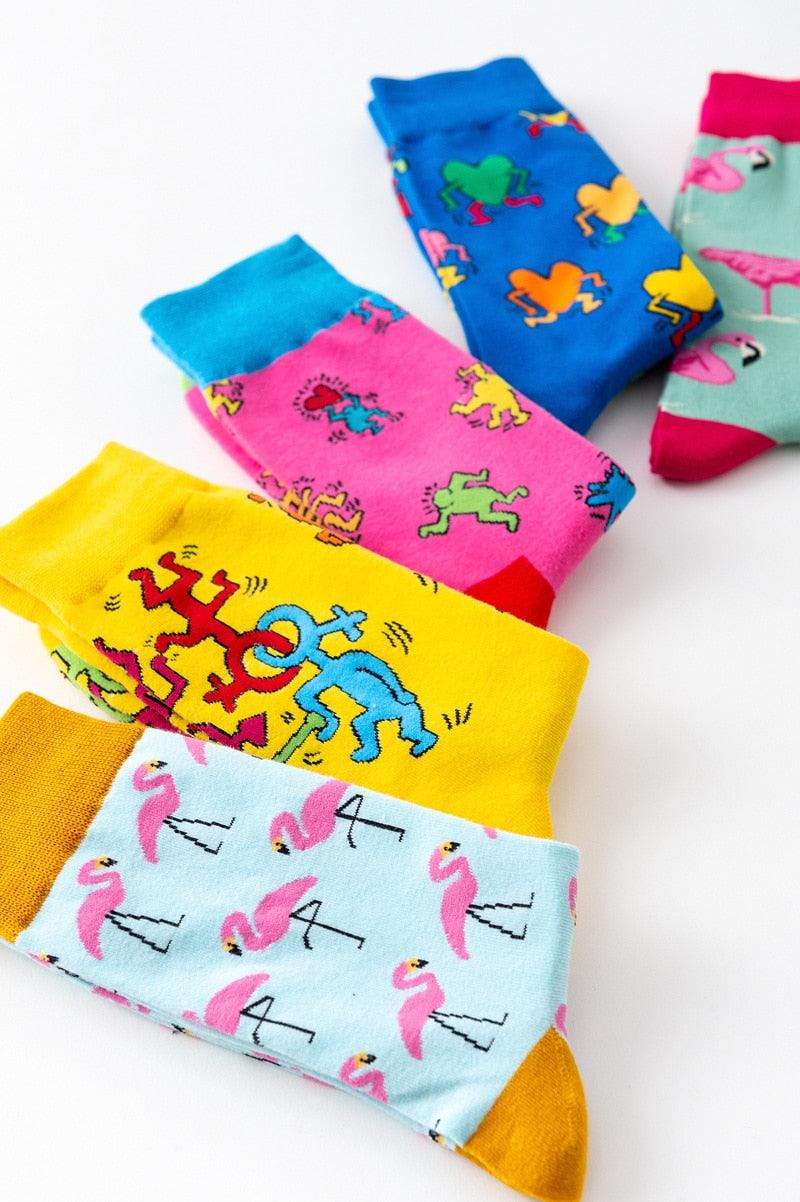 New Fashion Pure Soft Cotton Cartoon Animals Casual Socks Loving Heart Flamingo Women Cute Funny Short Ankle Socks For Men And Women