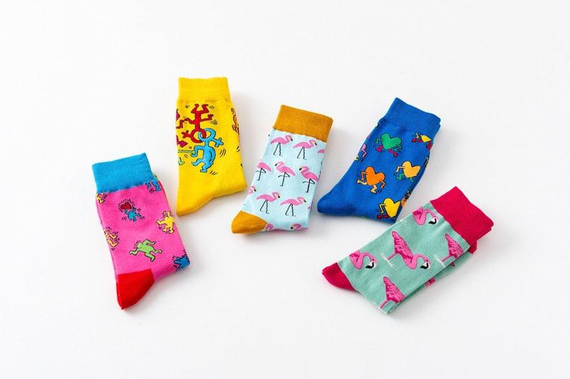 New Fashion Pure Soft Cotton Cartoon Animals Casual Socks Loving Heart Flamingo Women Cute Funny Short Ankle Socks For Men And Women