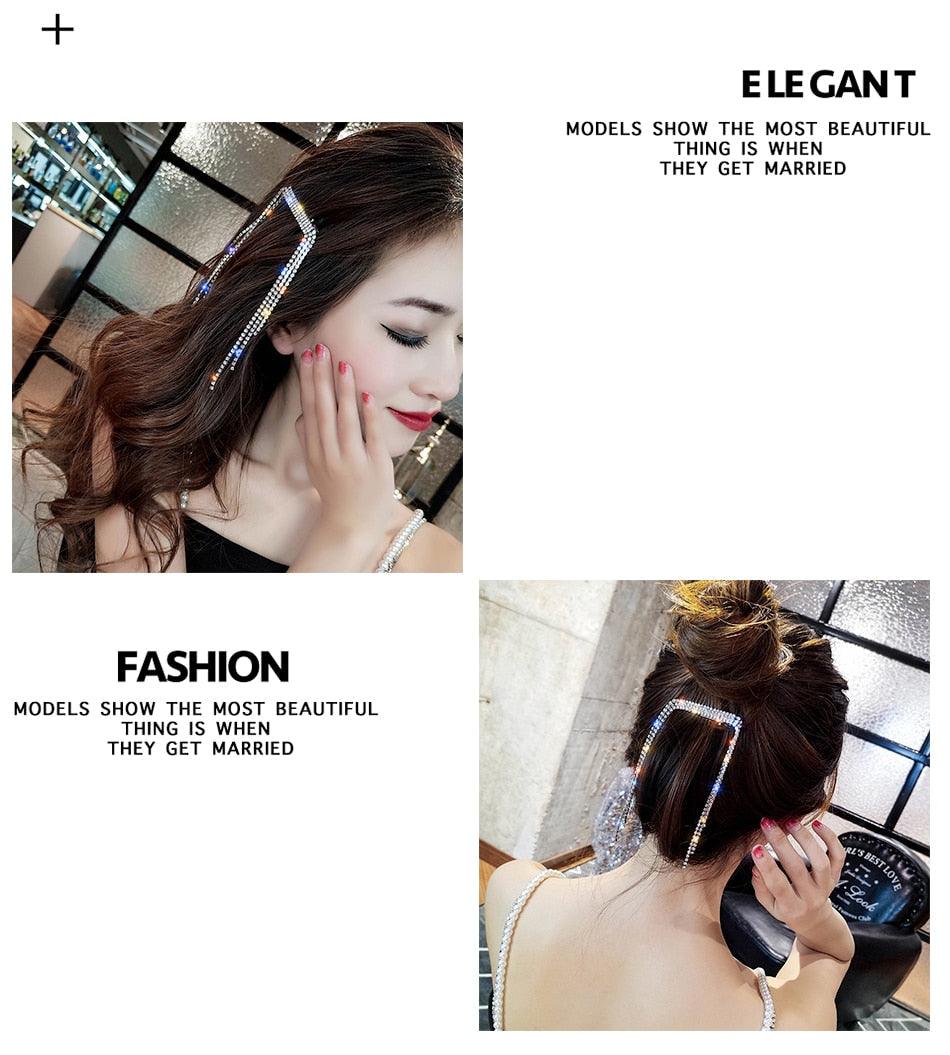 New Fashion Rhinestone Tassel Hair Barrettes For Women Hair Clips Golden Sliver Hairpin Female Hairgrips Wedding Hair Accessories for Brides and Bridesmaids