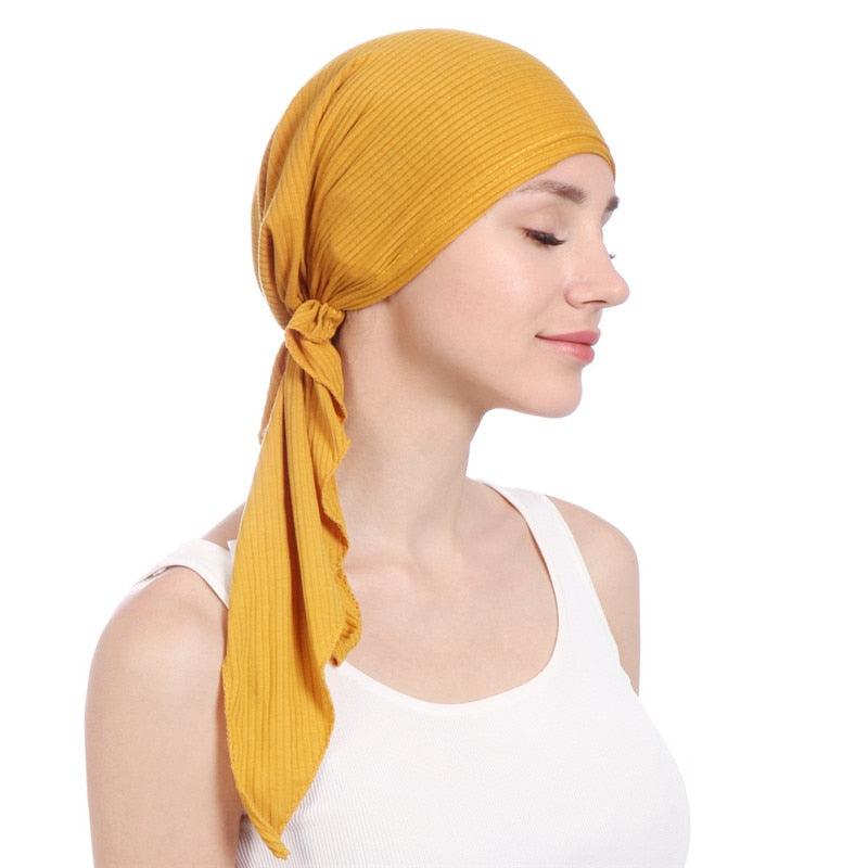 New Fashion Soft Cotton Solid Color Elastic Wrap Lightweight Scarf Hats Muslim Turban Elegant Bonnet Inner Hijab Hat Female Turbantes caps For Women