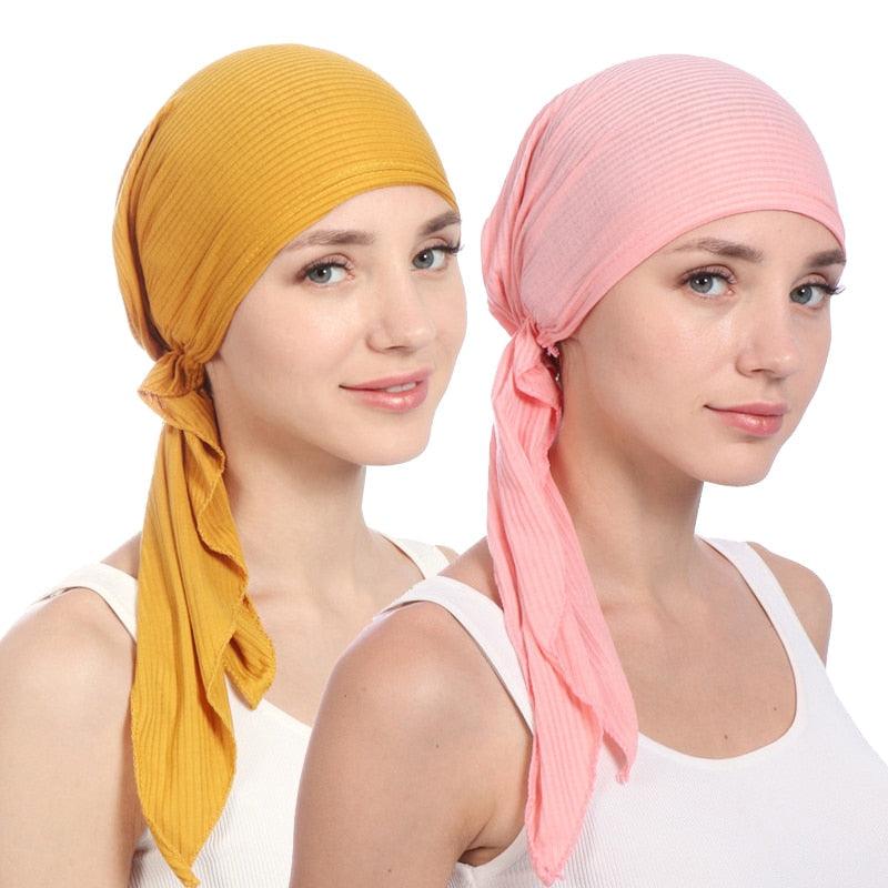 New Fashion Soft Cotton Solid Color Elastic Wrap Lightweight Scarf Hats Muslim Turban Elegant Bonnet Inner Hijab Hat Female Turbantes caps For Women