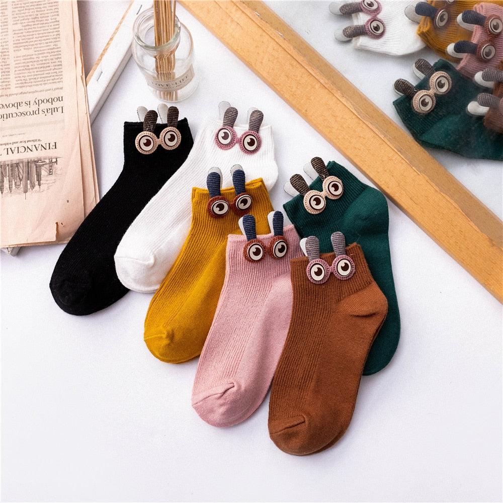 New Fashion Spring Summer Cute Cartoon 3D Big Eyes 3D Rabbit Eared Short Tube Socks Novelty Funny Soft Cotton Ankle Socks For Men And Women