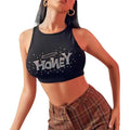 New Fashion styles cute Rhinestone sleeveless Crop Tank Top Streetwear cute tops for summer